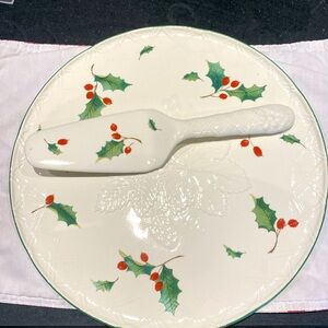 Mikasa English Countryside Seasons Holly Cake Platter Round with Server Retired